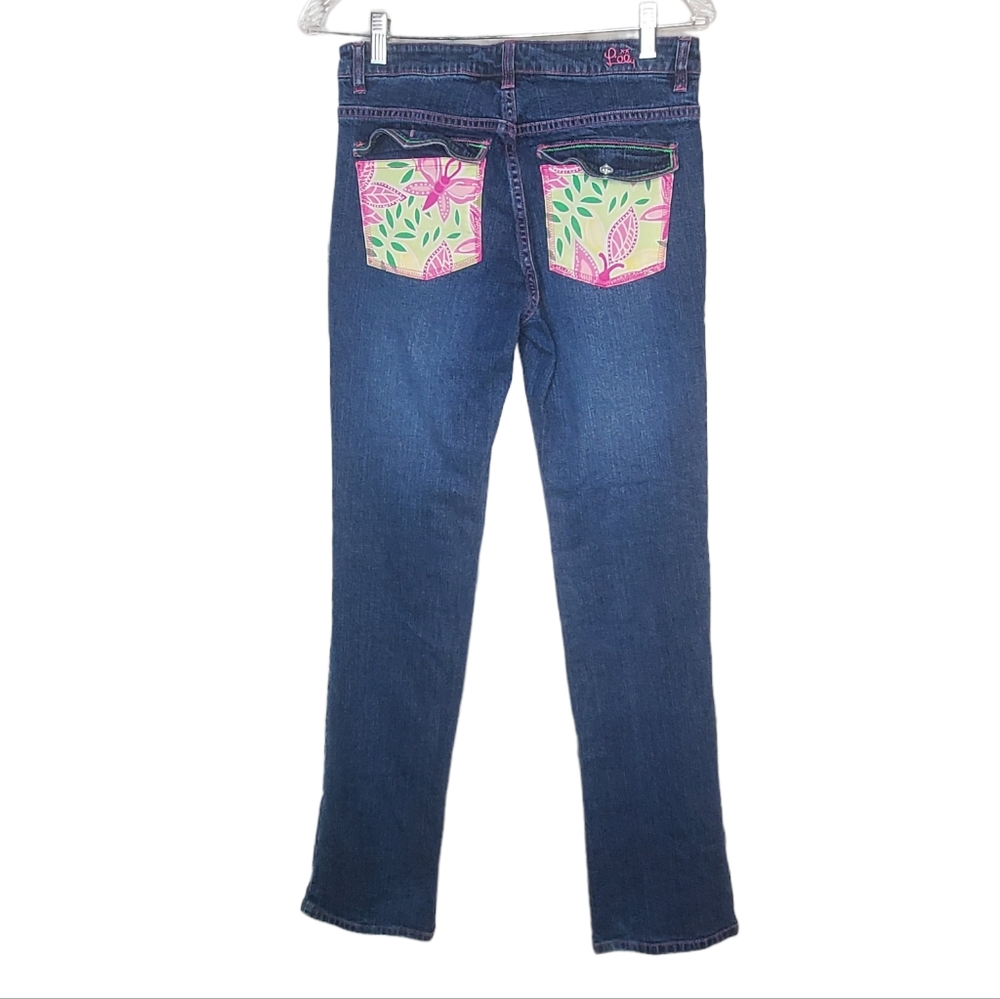 LILLY PULITZER Vintage White Label Jeans  Straight Signature Fabric Pockets Sz 4